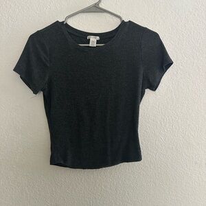 Grey Ribbed Short Sleeve Top